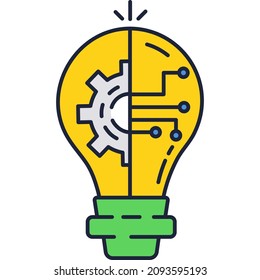 Idea lamp light bulb gear logo icon. Vector lightbulb. Business solution and innovation concept. Basic knowledge and engineering symbol