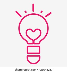 idea lamp light bulb lwith heart pink thin line icon