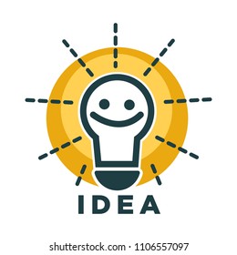 Lámpara de ideas o bombilla de luz con icono del vecor de la cara de sonrisa