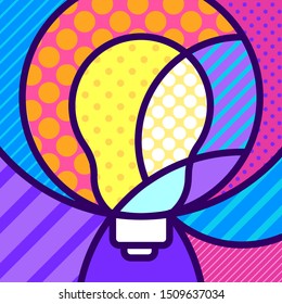 IDEA lamp, light, lightbulb POP ART pop-art colourful illustration for your design. Geometrical powerful background. Business, social, innovation  concept. 