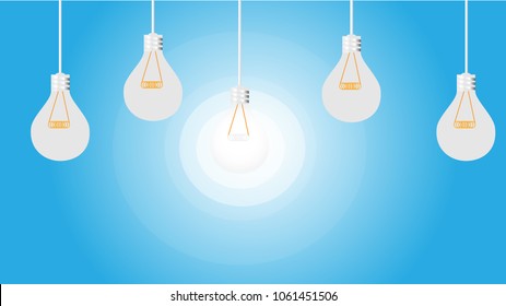 idea lamp light vector with blue sky background, energy creative concept , vector art and illustration.