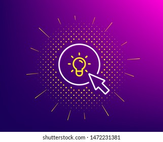 Idea lamp line icon. Halftone pattern. Mouse cursor sign. Light bulb symbol. Gradient background. Energy line icon. Yellow halftone pattern. Vector