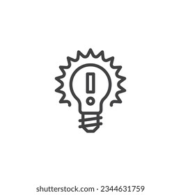 Idea lamp line icon. linear style sign for mobile concept and web design. Light bulb with exclamation sign outline vector icon. Symbol, logo illustration. Vector graphics