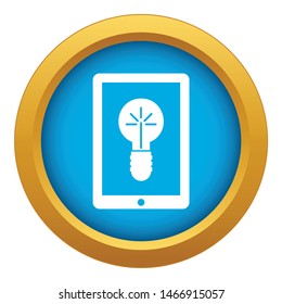 Idea lamp on gadget screen icon blue vector isolated on white background for any design
