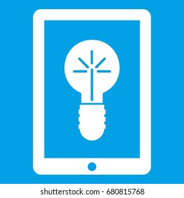 Idea lamp on gadget screen icon white isolated on blue background vector illustration
