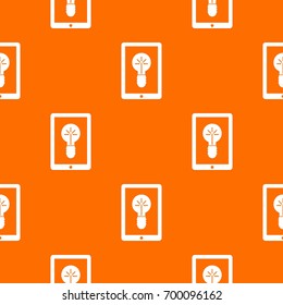 Idea lamp on gadget screen pattern repeat seamless in orange color for any design. Vector geometric illustration