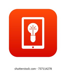 Idea lamp on gadget screen icon digital red for any design isolated on white vector illustration