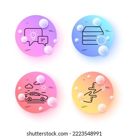 Idea lamp, Recovery server and Car travel minimal line icons. 3d spheres or balls buttons. Click hands icons. For web, application, printing. Business energy, Backup data, Transport. Direction. Vector