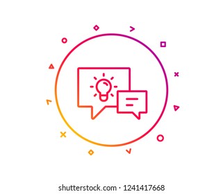 Idea lamp with Speech bubbles line icon. Communication sign. Light bulb symbol. Gradient pattern line button. Idea lamp icon design. Geometric shapes. Vector