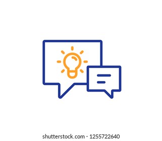 Idea lamp with Speech bubbles line icon. Communication sign. Light bulb symbol. Colorful outline concept. Blue and orange thin line color icon. Idea lamp Vector