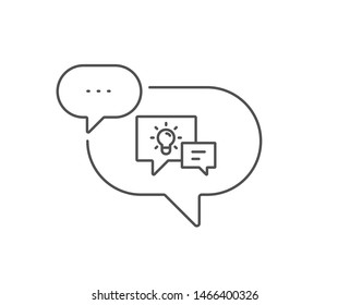 Idea lamp with Speech bubbles line icon. Chat bubble design. Communication sign. Light bulb symbol. Outline concept. Thin line idea lamp icon. Vector