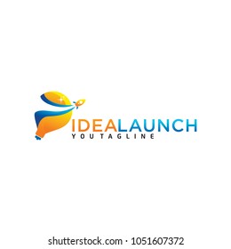 idea launch logo with lamp and rocket