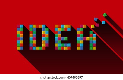 IDEA letters made of colorful cubic blocks. Creative idea building concept.
