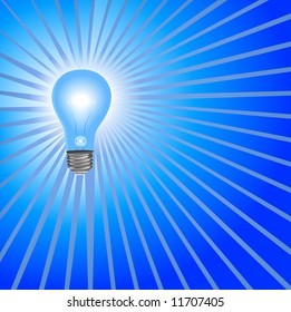 Lâmpada de luz de ideia Fundo em azul: Uma lâmpada de luz super brilhante para brilhar em suas ideias brilhantes.