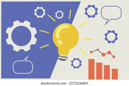Banner de la bombilla de luz de ideas con herramientas de fondo e ideas