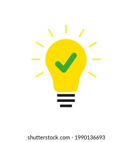 idea light bulb with checkmark flat icon