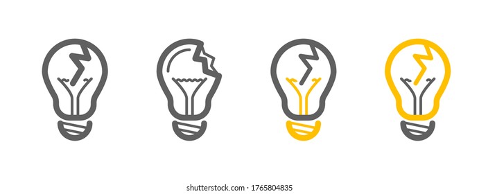 Idea light bulb concept. good or bad idea. no idea. failure icon.  Simple line vector icons