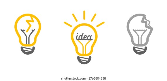 Idea light bulb concept. good or bad idea. no idea. failure icon.  Simple line vector icons