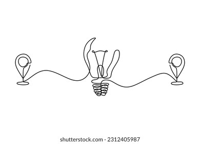 dibujo continuo de la bombilla de ideas. Ilustración de esquema de diseño de lámpara de trabajo en equipo de solución creativa ilustración de vector