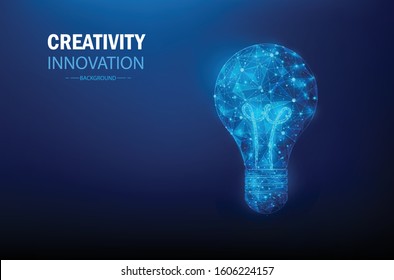 Idea light bulb digital low poly wireframe on a dark blue background. Brain silhouette Incandescent lamp. Innovation creativity science and technology. vector illustration modern flat design.