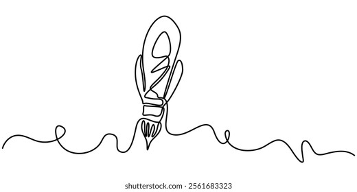 Idea light bulb flying to the sky like a rocket continuous one line drawing, Leadership, Start-up, project launch, idea, Light bulb with the word IDEA, Creative idea innovation, pro vector. 