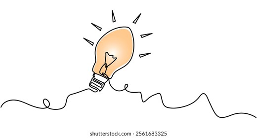 Idea light bulb flying to the sky like a rocket continuous one line drawing, Leadership, Start-up, project launch, idea, Light bulb with the word IDEA, Creative idea innovation, pro vector. 