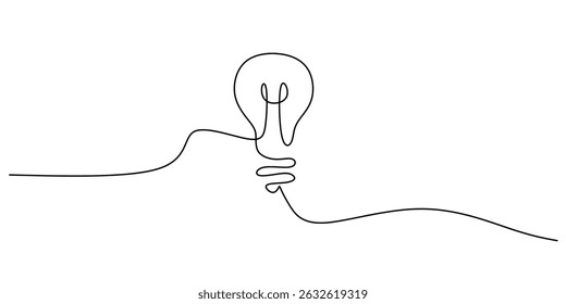 Idea light bulb glow single line style. Creative solution inspiration. Innovation bright energy power.