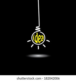 idea light bulb hanging in black background - concept vector icon. This graphic also represents creative problem solving, genius mind, smart thinking, inventive mind, innovative man, abstract thought