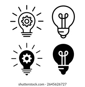 Idea light bulb icon set. Idea bulb liner flat icon set. innovation, lamp, light bulb, mark, creative, positive, smart, solution, strategy. Idea, bulb, innovation icon collection EPS10 - Stock Vector
