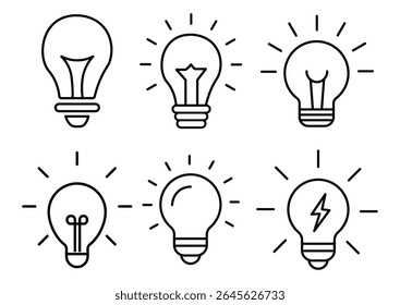 Idea light bulb icon set. Idea bulb liner flat icon set. innovation, lamp, light bulb, mark, creative, positive, smart, solution, strategy. Idea, bulb, innovation icon collection EPS10 - Stock Vector
