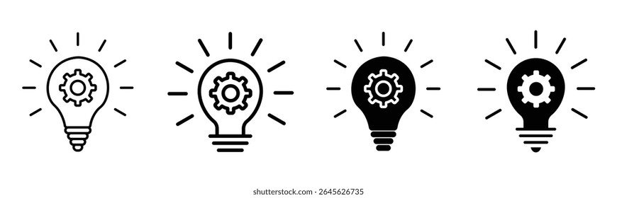 Idea light bulb icon set. Idea bulb liner flat icon set. innovation, lamp, light bulb, mark, creative, positive, smart, solution, strategy. Idea, bulb, innovation icon collection EPS10 - Stock Vector
