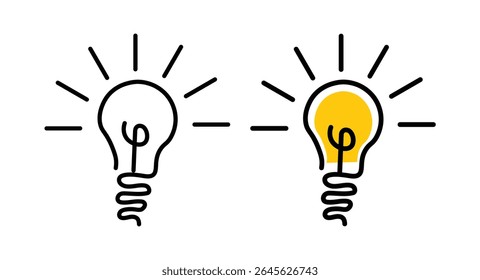 Idea light bulb icon set. Idea bulb liner flat icon set. innovation, lamp, light bulb, mark, creative, positive, smart, solution, strategy. Idea, bulb, innovation icon collection EPS10 - Stock Vector
