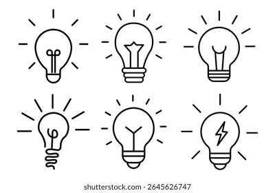 Idea light bulb icon set. Idea bulb liner flat icon set. innovation, lamp, light bulb, mark, creative, positive, smart, solution, strategy. Idea, bulb, innovation icon collection EPS10 - Stock Vector
