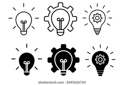 Idea light bulb icon set. Idea bulb liner flat icon set. innovation, lamp, light bulb, mark, creative, positive, smart, solution, strategy. Idea, bulb, innovation icon collection EPS10 - Stock Vector
