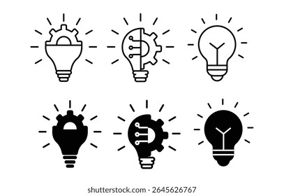 Idea light bulb icon set. Idea bulb liner flat icon set. innovation, lamp, light bulb, mark, creative, positive, smart, solution, strategy. Idea, bulb, innovation icon collection EPS10 - Stock Vector
