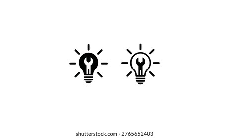 idea light bulb icon set, creative innovation symbol, inspiration thinking sign, business solution vector in solid and outline style