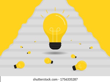 Idea con bombilla. Iconos de bombilla sobre fondo amarillo y gris. Vector de iconos bombilla de diseño plano 