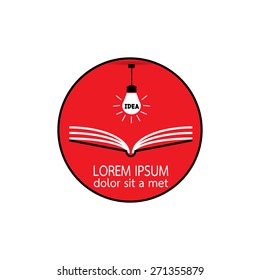 idea in light bulb into on open book : red background vector : logo business concept