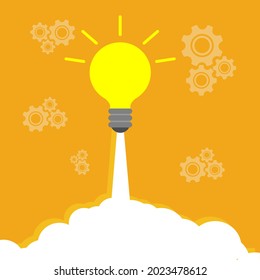 Idea Light Bulb Launcher | Vector graphics illustration of the Idea Light Bulb launching into the sky looking like a rocket.