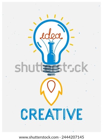 Idea light bulb launching like a rocket vector linear logo or icon, creative idea startup, science invention or research lightbulb, new business start.