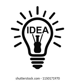 Idea light bulb line icon with rays. Creativity symbol.