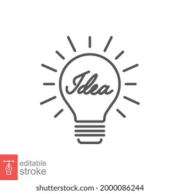 Idea light bulb line icon. Bright lamp For innovation, creative, inspiration symbol. Problem solving or Solution. Outline style. Editable stroke Vector illustration. Design on white background EPS 10