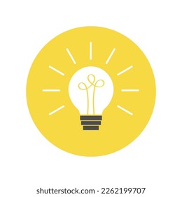 Idea Icono redondeado de la línea de la bombilla. Efecto brillante. Interruptor de contorno blanco en la lámpara. Concepto de éxito empresarial. Diseño plano. Aislado. Fondo amarillo. Ilustración del vector
