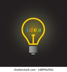 idea light bulb logo or icon, black background, vector illustration 