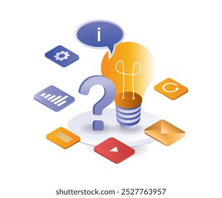 Idea bombilla con muchos iconos flotantes