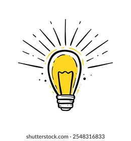 idea light bulb on doodle outline drawing illustration