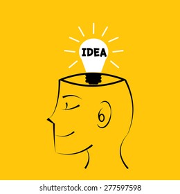 idea in a light bulb on open head on yellow background : business concept vector 