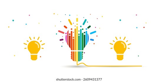 idea - light bulb. Rainbow abstract light bulb on a white background. creative A cover or poster with a conceptual idea of a light bulb. Vector illustration 