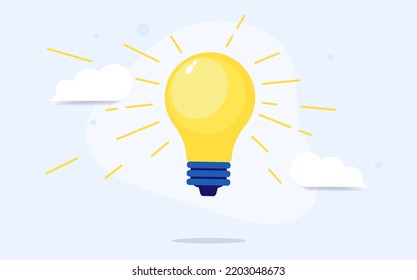Idea light bulb - Vector illustration of yellow bright lightbulb shining. Metaphor for ideas in flat design