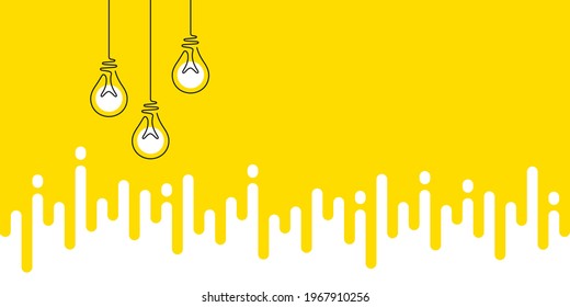 Idea light bulbs silhouette. Lamp icons on yellow transition background. Continuous line lightbulbs with light. Creative idea sketch background. Handdrawn electric bulb. Melting lines pattern. Vector